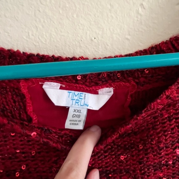 Red Sparkly Lace Up Sweater - Picture 5 of 9